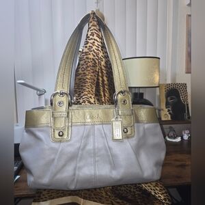 Coach Metallic Drab Green and Pale Sky Blue Shoulder Bag